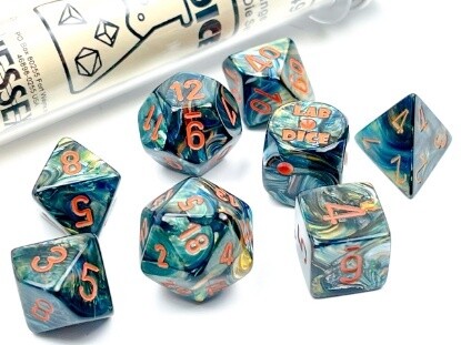 Chessex: Lab Dice - Lustrous Alpestris/Orange Polyhedral 7-Dice Set (with bonus die)