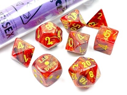 Chessex: Lab Dice - Vortex Underworld/Yellow Polyhedral 7-Dice Set (with bonus die)