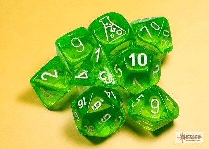 Chessex: Lab Dice - Translucent Rad Green/White Polyhedral 7-Dice Set (with bonus die)