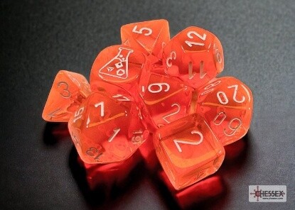 Chessex: Lab Dice - Translucent Neon Orange/White Polyhedral 7-Dice Set (with bonus die)