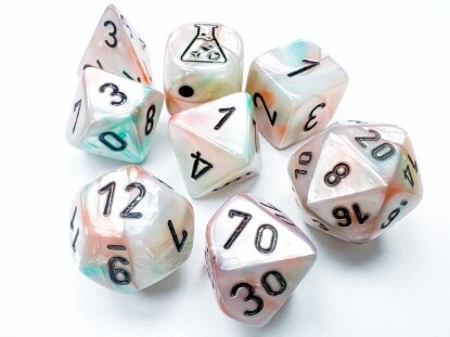 Chessex: Lab Dice - Lustrous Poly Sea Shell/Black Luminary Polyhedral 7-Dice Set (with bonus die)
