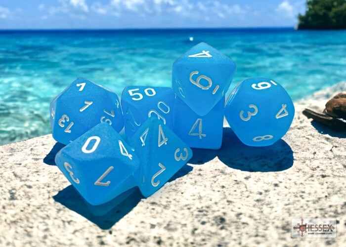 Chessex: Polyhedral 7-Dice Set - Frosted Caribbean Blue/White