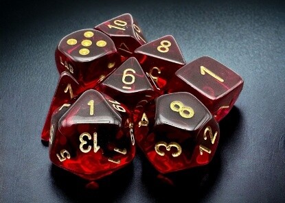 Chessex: Lab Dice - Translucent Crimson/Gold Polyhedral 7-Dice Set (with bonus die)