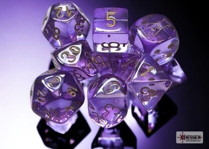 Chessex: Lab Dice - Translucent Lavender/Gold Polyhedral 7-Dice Set (with bonus die)