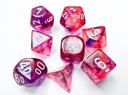 Chessex: Lab Dice - Nebula Black Light Special/White Polyhedral 7-Dice Set (with bonus die)
