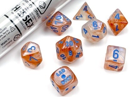 Chessex: Lab Dice - Borealis Rose Gold/Light Blue Luminary Polyhedral 7-Dice Set (with bonus die)