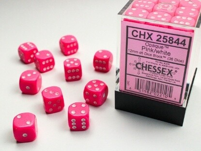 Chessex: 12mm d6 Dice Block (36 dice) - Opaque Pink/White