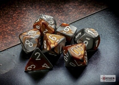 Chessex: Polyhedral 7-Dice Set - Gemini Copper Steel/White