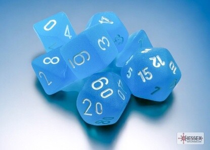 Chessex: Mini-Polyhedral 7-Dice Set - Frosted Caribbean Blue/White