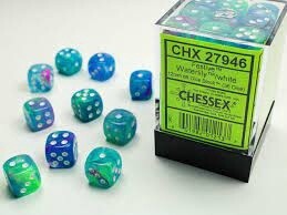 Chessex: 12mm d6 Dice Block (36 dice) - Festive Waterlily/White