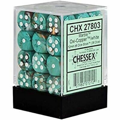 Chessex: 12mm d6 Dice Block (36 dice) - Oxi-Copper/White