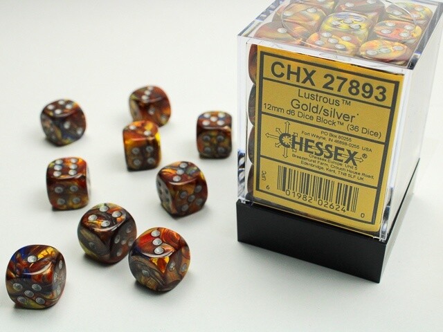 Chessex: 12mm d6 Dice Block (36 dice) - Lustrious Gold/Silver