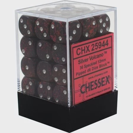 Chessex: 12mm d6 Dice Block (36 dice) - Speckled Silver Volcano