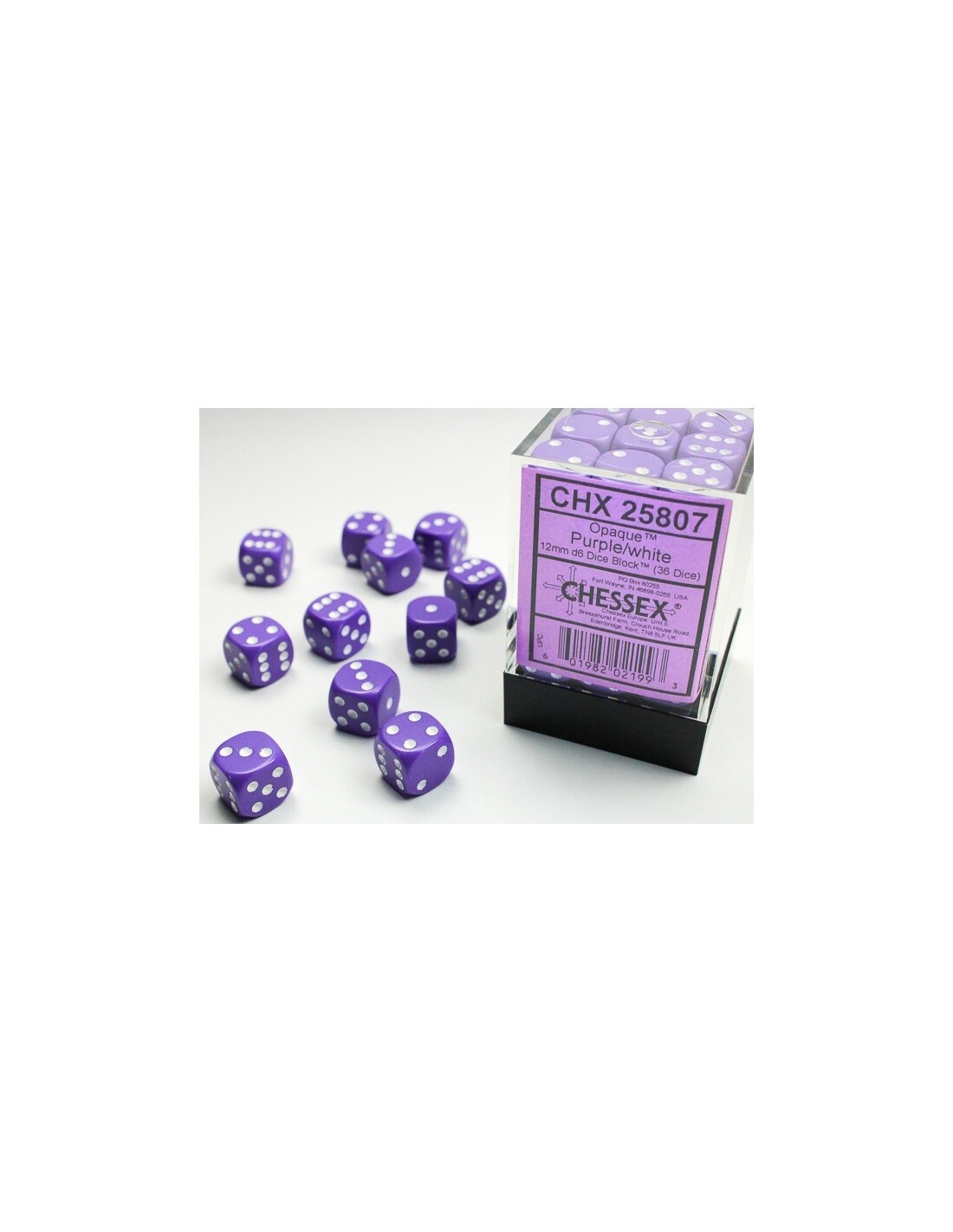 Chessex: 12mm d6 Dice Block (36 dice) - Opaque Purple/white
