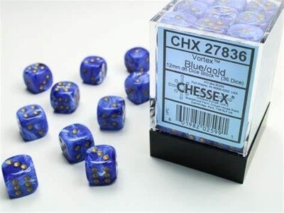 Chessex: 12mm d6 Dice Block (36 dice) - Vortex Blue/gold