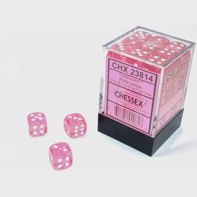 Chessex: 12mm d6 Dice Block (36 dice) - Translucent Pink/white