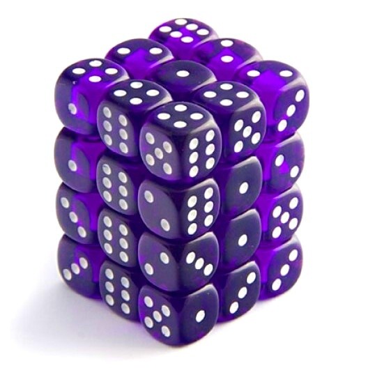 Chessex: 12mm d6 Dice Block (36 dice) - Translucent Purple/white