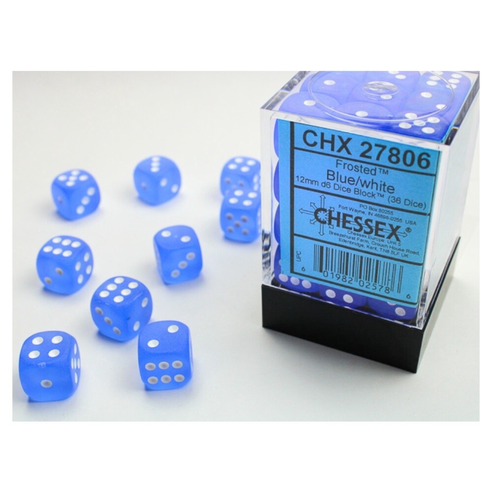 Chessex: 12mm d6 Dice Block (36 dice) - Frosted Blue/white