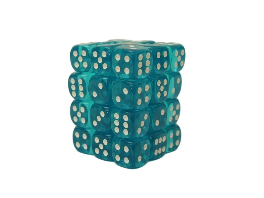 Chessex: 12mm d6 Dice Block (36 dice) - Translucent Teal/white