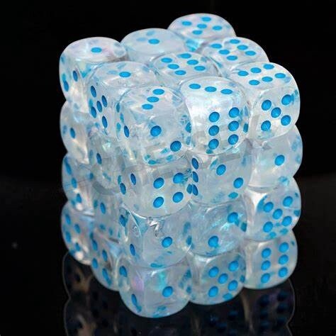 Chessex: 12mm d6 Dice Block (36 dice) - Borealis Icicle/light blue