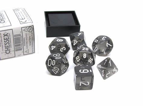Chessex: Polyhedral 7-Dice Set - Translucent Smoke/white