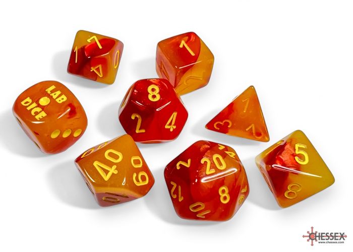 Chessex: Lab Dice - Gemini Gellow Red/ Yellow Polyhedral 7-Dice Set (with bonus die)