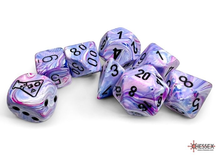 Chessex: Lab Dice - Festive Hydrangea / Black Polyhedral 7-Dice Set (with bonus die)