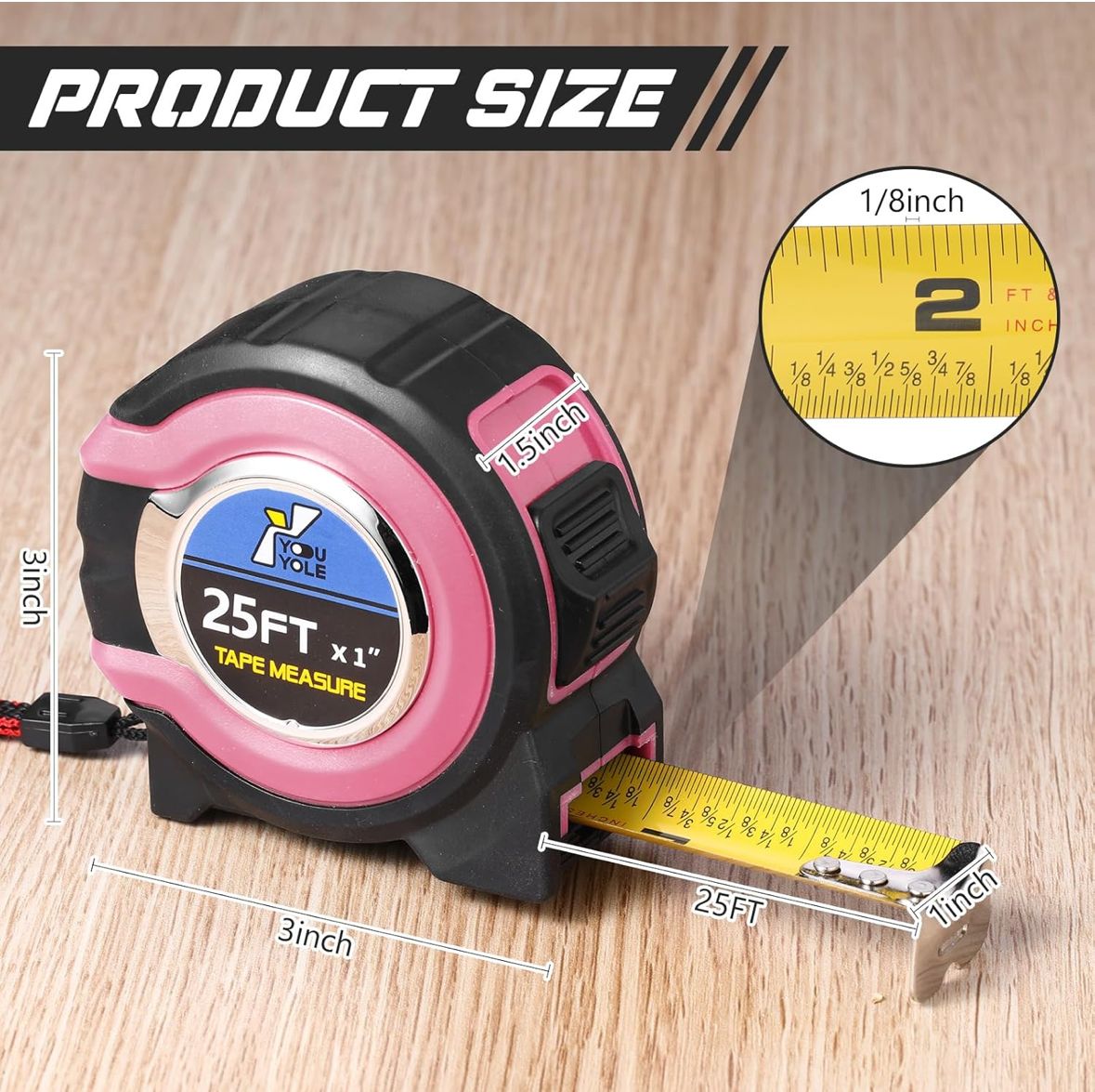 Tape Measure/Rangefinder 25ft - Pink