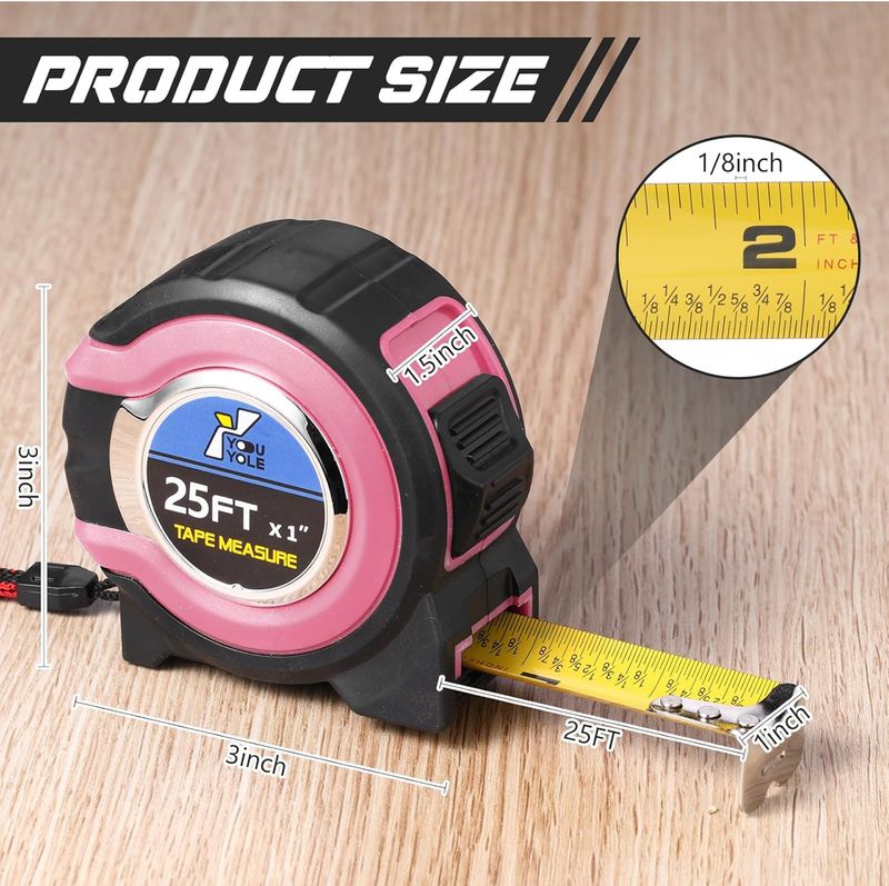 Tape Measure/Rangefinder 25ft - Pink