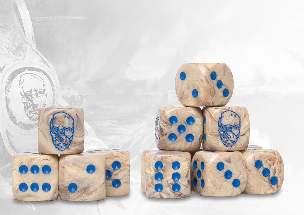 Conquest: Dice - Spires Logo on Bone Marbled - 24 per pack