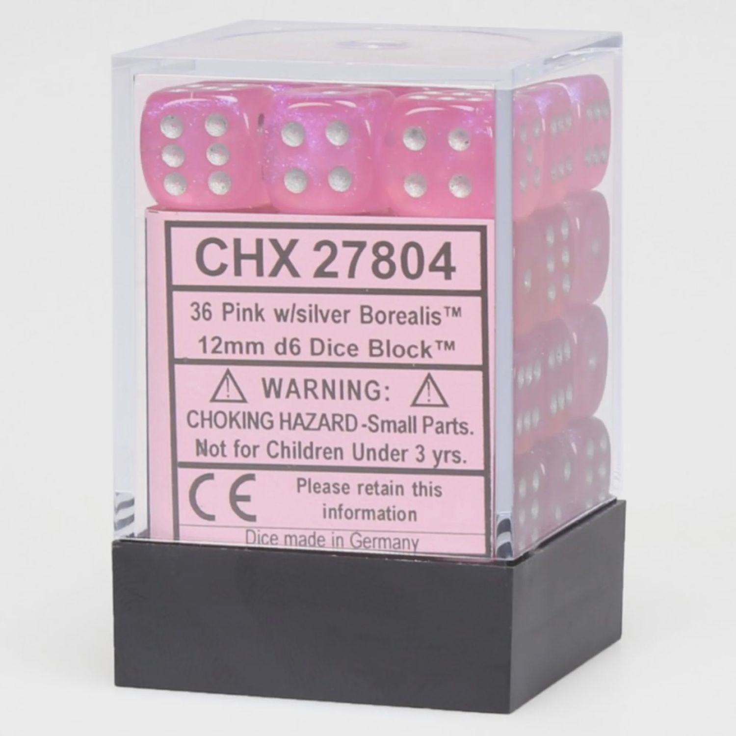 Chessex: 12mm d6 Dice Block (36 dice) - Borealis Pink/Silver