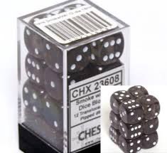 Chessex: 16mm d6 Dice Block (12 dice) - Translucent Smoke/White
