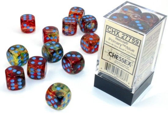 Chessex: 16mm d6 Dice Block (12 dice) - Nebula - Primary/Blue
