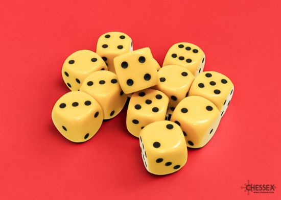 Chessex: 16mm d6 Dice Block (12 dice) - Opaque Yellow/Black