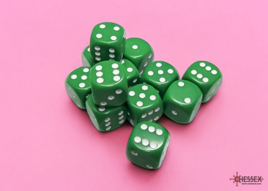 Chessex: 16mm d6 Dice Block (12 dice) - Opaque Green/White