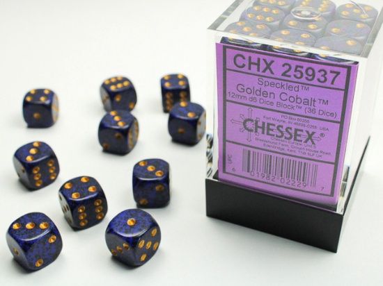 Chessex: 12mm d6 Dice Block (36 dice) - Speckled Cobalt