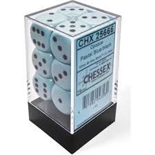 Chessex: 16mm d6 Dice Block (12 dice) - Opaque Pastel Blue/Black