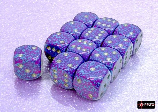 Chessex: 16mm d6 Dice Block (12 dice) - Speckled Silver Tetra