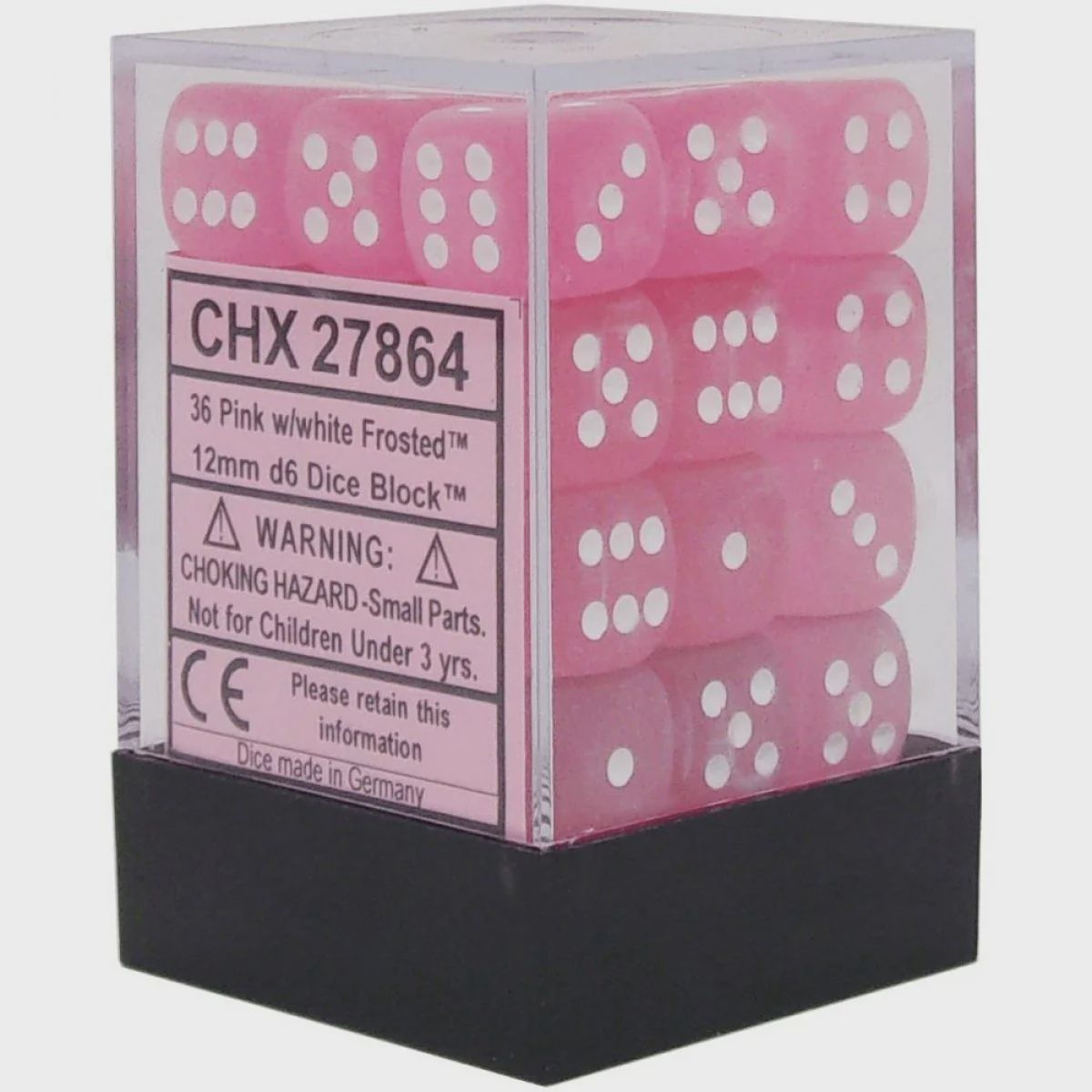 Chessex: 12mm d6 Dice Block (36 dice) - Frosted Pink/white