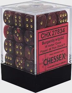 Chessex: 12mm d6 Dice Block (36 dice) - Vortex Burgundy/Gold