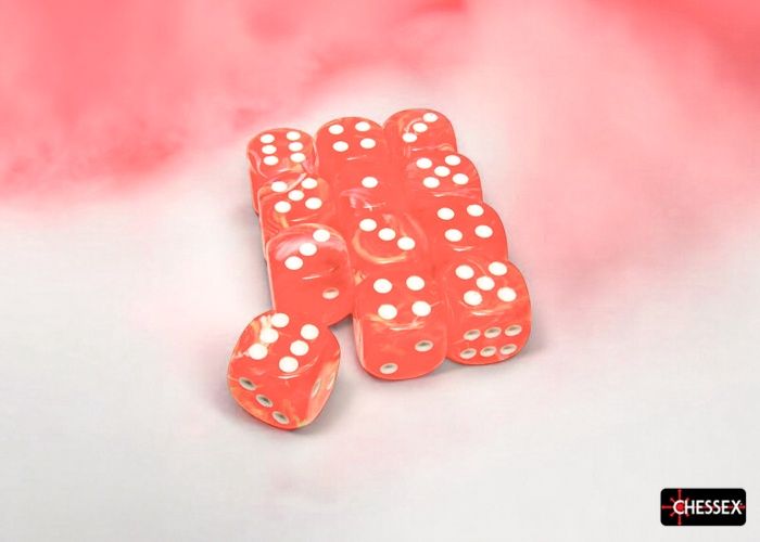 Chessex: 16mm d6 Dice Block (12 dice) - Festive - Dahlia/White