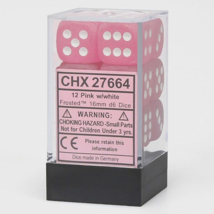 Chessex: 16mm d6 Dice Block (12 dice) - Frosted Pink/White