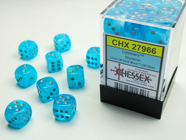 Chessex: 12mm d6 Dice Block (36 dice) - Luminary Sky/Silver