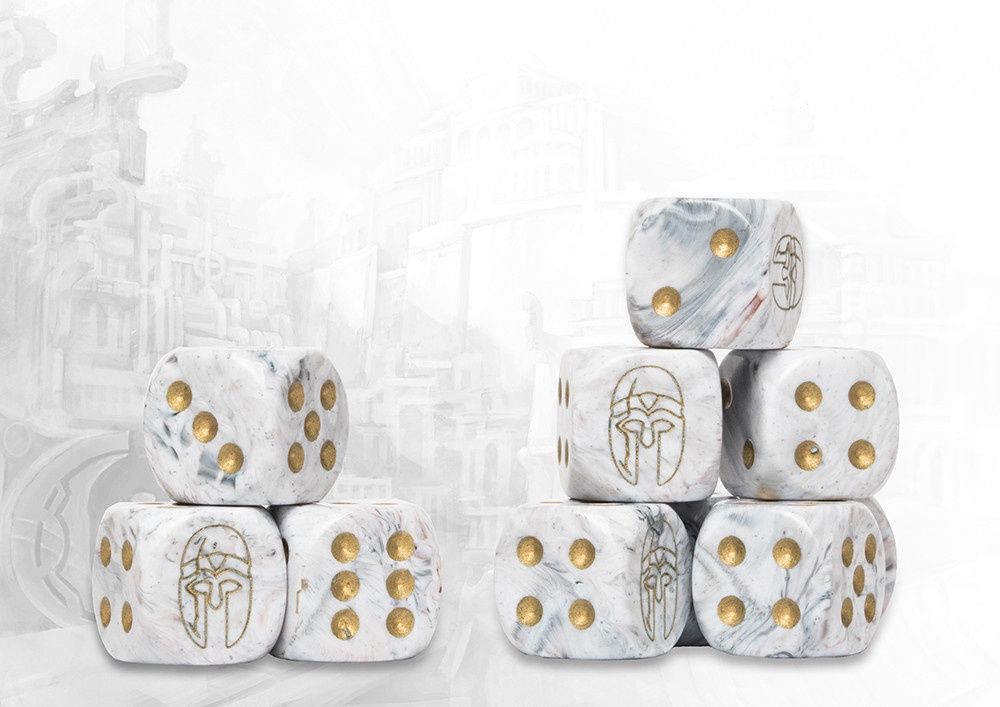 Conquest: Dice - City States Logo on Marbled Ancient Tans and Beige