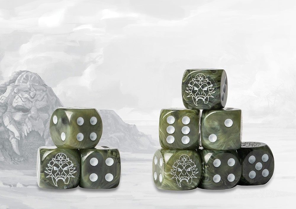 Conquest: Dice - Wadrhun Logo on Green Marbled White Pips - 24 per pack