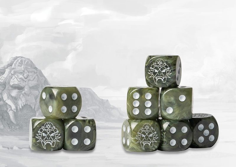Conquest: Dice - Wadrhun Logo on Green Marbled White Pips - 24 per pack