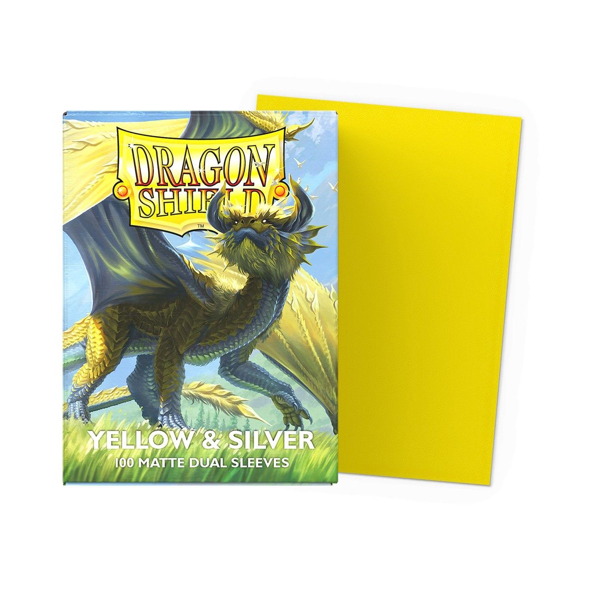 Dragon Shield Sleeves: Standard Matte Dual - Yellow & Silver 100CT Dragon Shield Sleeves: Standard Matte Dual - Yellow & Silver 100CT