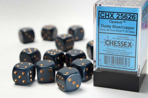 Chessex: 16mm d6 Dice Block (12 dice) - Opaque Dusty Blue/Copper
