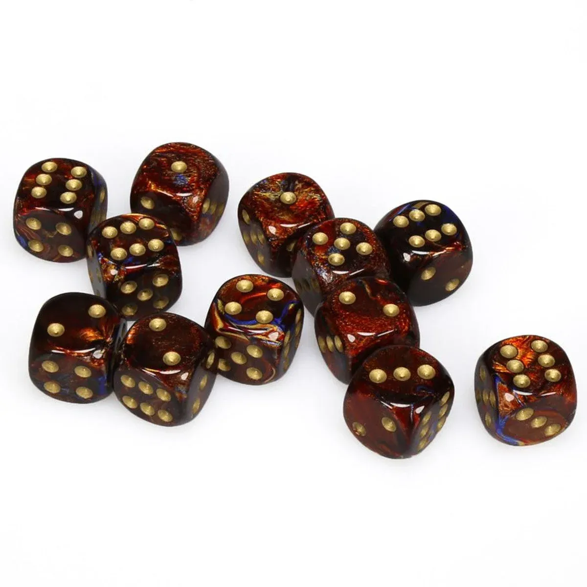 Chessex: 16mm d6 Dice Block (12 dice) - Scarab Blue Blood/Gold