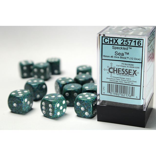 Chessex: 16mm d6 Dice Block (12 dice) - Speckled Sea